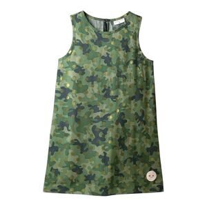 Smiling Button Camo Dot Tunic Dress Green Gold Metallic 10Y NWT